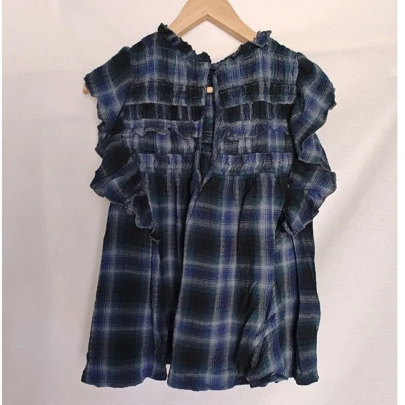 Free People‎ Not Your Average Girl Plaid Top Blue Gray Black Sleeveless XS - Picture 2 of 8